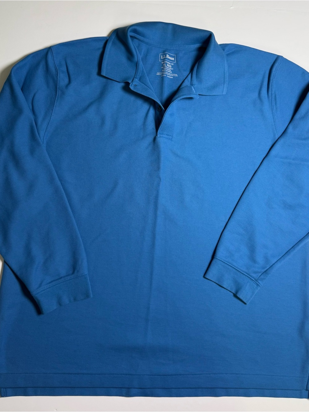 L.L.Bean Men's XL Traditional Fit Long Sleeve Blue 100% Cotton Polo Casual